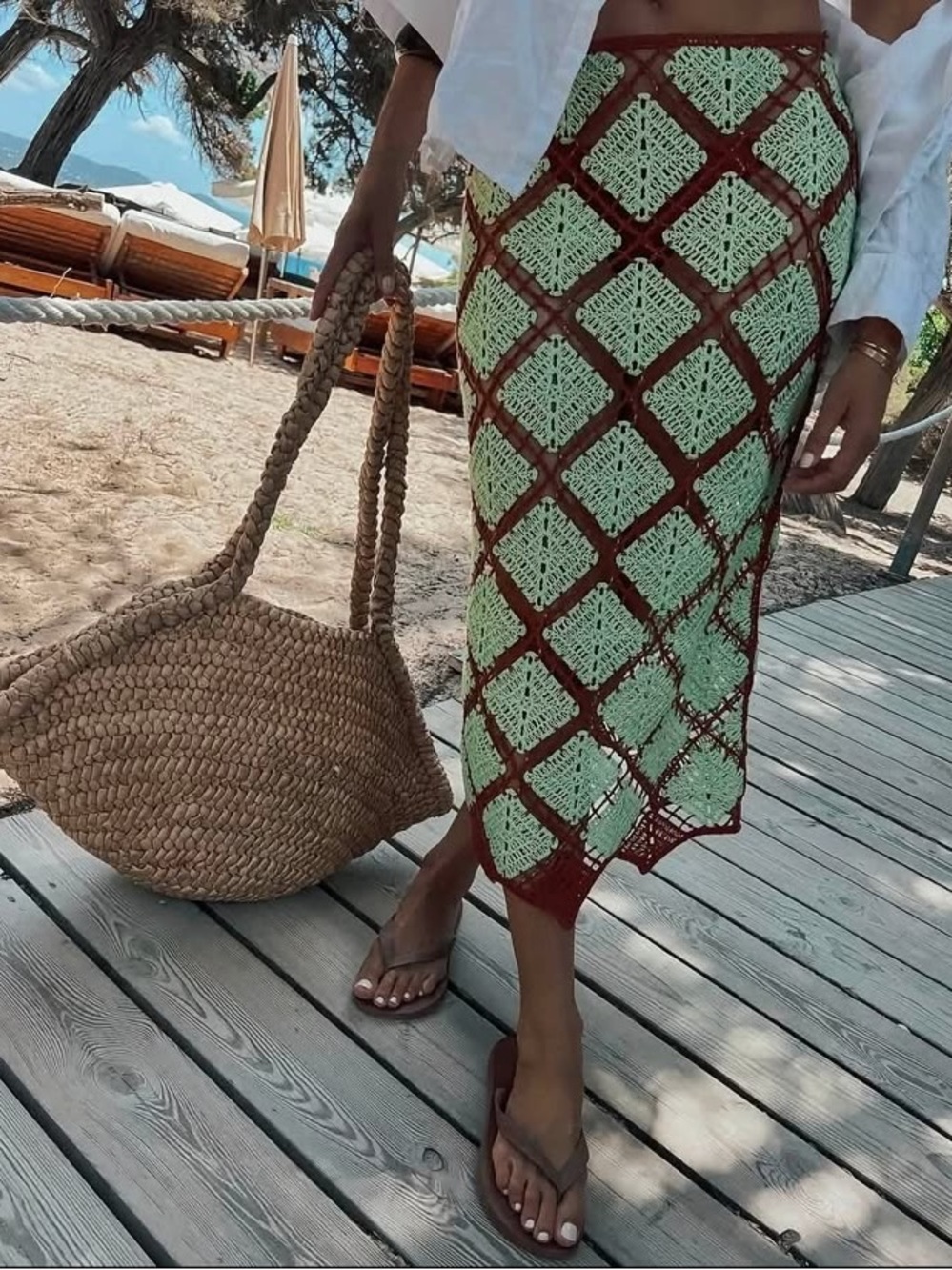 Zara crochet green brown skirt coverup size small